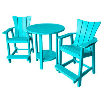 Phat Tommy Tall Bistro Table and Chairs Set, Outdoor Pub Table, Teal