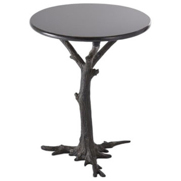 Black Iron Granite Tree Trunk Side Table, Accent Round Faux Bois Branch