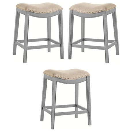 Home Square 25.5" Counter Stool in Cream/Ash Gray - Set of 3