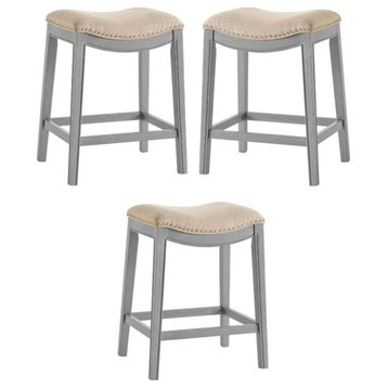 Home Square 25.5" Counter Stool in Cream/Ash Gray - Set of 3