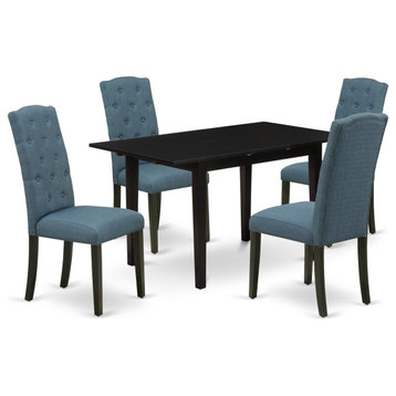 5-PieceDining Set, 4 Dining Chairs, Butterfly Leaf Wood Dining Table, Black