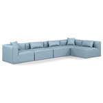 Meridian Furniture - Cube Upholstered Modular Sectional, Light Blue, 5-Piece: 3 Armless Chair, 2 Corner Chair, Vegan Leather - Elevate your space with the luxurious Cube Vegan Leather Modular Sectional. This modular sectional exudes modern elegance, charm, and comfort making it a perfect addition to any contemporary living space. Its clean lines and cube shape are reminiscent of minimalist design, while the plush light blue vegan leather upholstery adds a touch of luxury and sophistication. The chair's versatile construction and geometric aesthetic seamlessly integrate into various design styles, from sleek living rooms to chic home offices, embodying the essence of modern design and creating a sense of order and tranquility in your space.