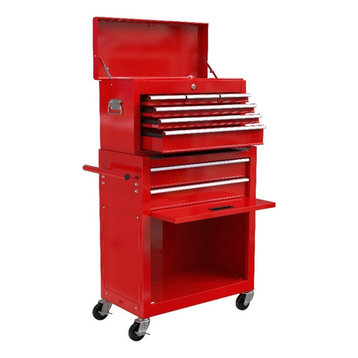 CRO Decor High Capacity Tool Chest with Wheels 8 Drawers Tool Storage (Red)