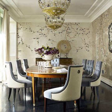 Handprinted Chinoiserie wallpaper in interior design