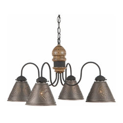 Handmade In Pennsylvania, USA - Wood and Punched Tin Chandelier, Pearwood - Chandeliers