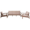 Venza Modern Walnut Wood Light Brown Upholstered 3-Piece Livingroom Set
