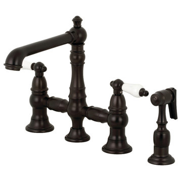 KS7275PLBS Country 8" Bridge Kitchen Faucet With Sprayer, Oil Rubbed Bronze