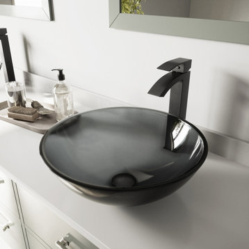 VIGO Sheer Black Glass Vessel Sink and Duris Faucet Set, Matte Black