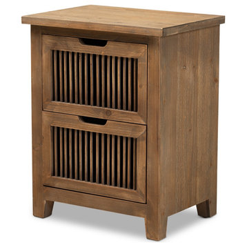 Rustic Transitional Medium Oak Finished 2-Drawer Wood Spindle Nightstand