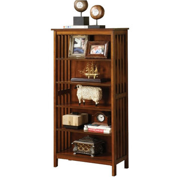Furniture of America Davis Wood 5-Shelf Bookcase in Antique Oak