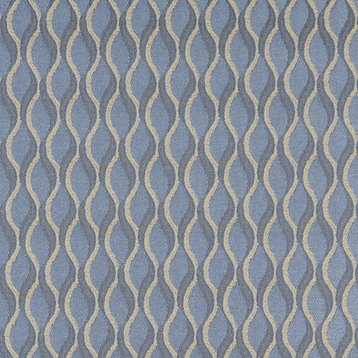 Blue and Gold Wavy Striped Durable Upholstery Fabric By The Yard