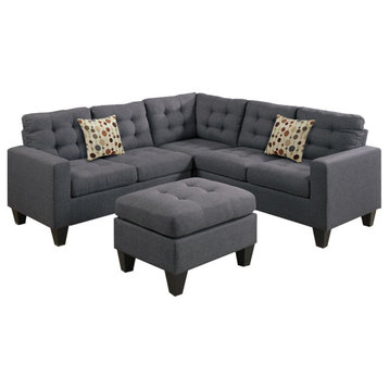 Benzara BM168743 4 Pieces Sectional With Cocktail Ottoman and Pillows, Gray