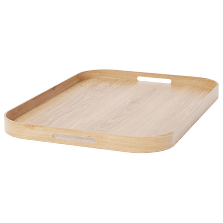 Matte Lacquered Rectangular Tray L, Wireworks Bellhop, Natural Oak