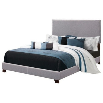 Bowery Hill Nailhead Upholstered California King Bed in Smoke