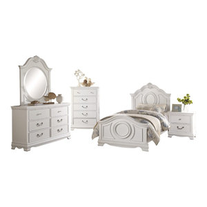 Cinderella 1386t 5 Piece Youth Traditional Bedroom Set Ecru White