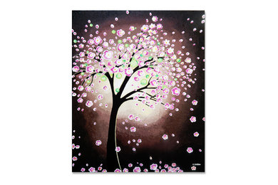 Pink Cherry Blossom Tree of Life Original Acrylic Painting Wall Decor