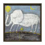 Baby Elephant Drawn Gray Blue Reclaimed Wood Wall Art, Small