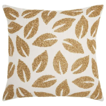 Michael Amini Beaded Leaves Gold Throw Pillow