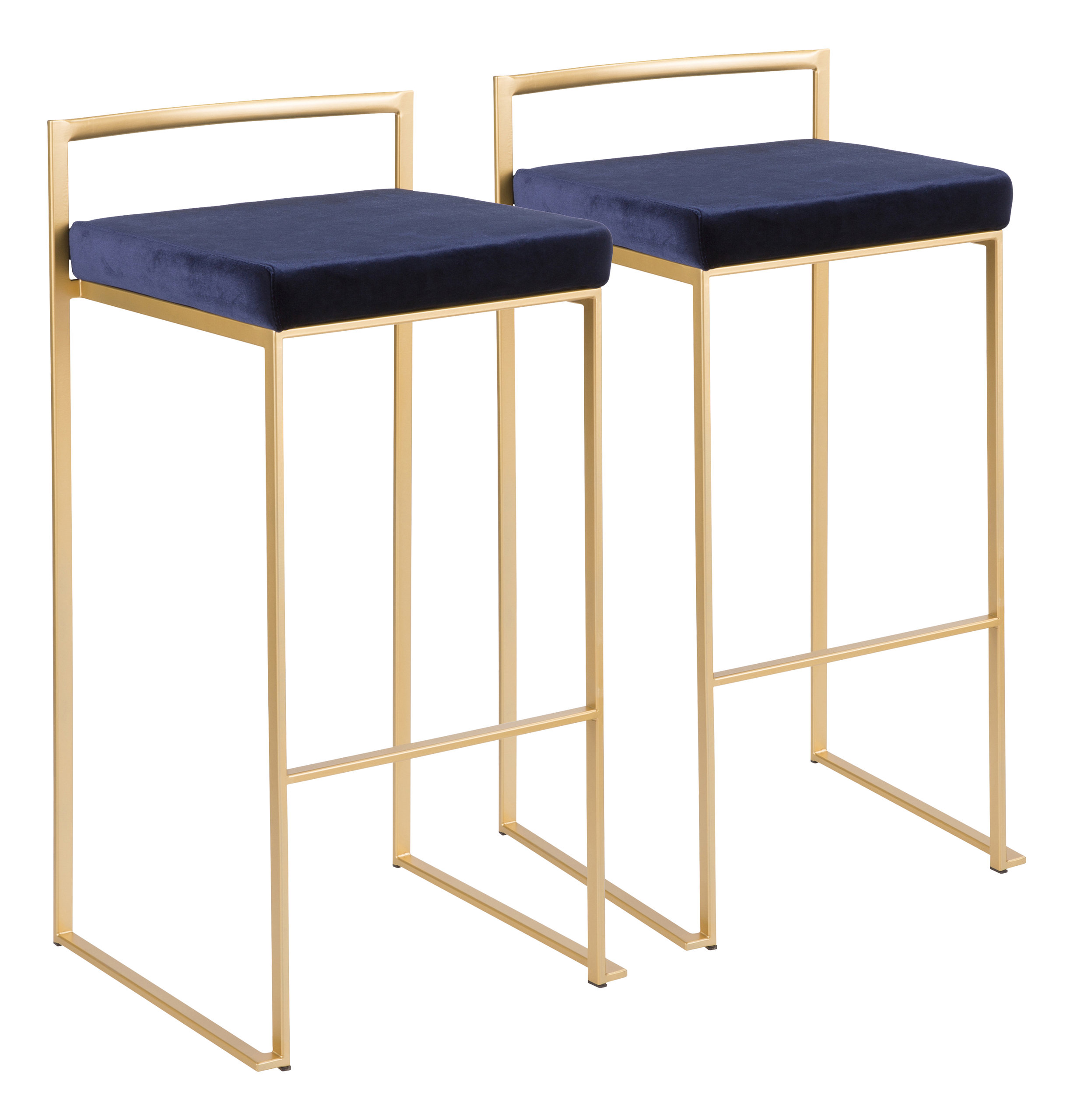 LumiSource Fuji Barstool, Gold With Blue Velvet, Set of 2