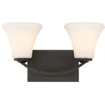 Nuvo Lighting - Nuvo Lighting 60/6302 Fawn 2 Light 15"W Bathroom Vanity Light, Mahogany Bronze - Features Made with sturdy steel construction Includes frosted glass shades Requires (2) 100 watt medium (E26) bulbs Capable of being dimmed when used with incandescent bulbs Rated for damp locations Covered under a 1 year manufacturer warranty Dimensions Height: 8-3/4" Width: 15" Extension: 8-1/4" Product Weight: 6.2 lbs Electrical Specifications Bulb Shape: A19 Bulb Base: Medium (E26) Number of Bulbs: 2 Bulbs Included: No Watts Per Bulb: 100 watts Wattage: 200 watts Voltage: 120 volts