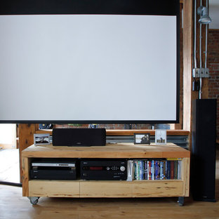 Inspiration for an industrial home theater remodel in Montreal