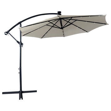LeisureMod Willry 10' Cantilever Hanging Patio Umbrella With Solar LED, Cream