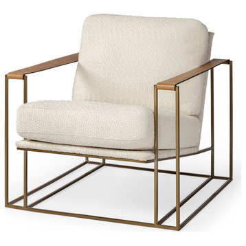 Lucy Cream Upholstered Fabric Gold Metal Frame Accent Chair