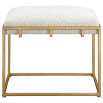 Uttermost - Paradox Small Gold and White Shearling Bench - A Glamorous Accent, This Small Bench Features An Upscale Gold Leafed Iron Frame Paired With A Plush Upholstered Seat In A White Faux Shearling.