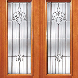Tulip Design Beveled Glass Double Door, Triple Glazed Glass Option - Front Doors
