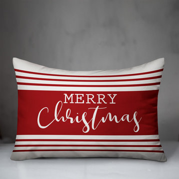 Merry Christmas Farmhouse Stripe 14"x20" Indoor / Outdoor Throw Pillow
