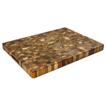 Teakhaus - Teakhaus 331 End Grain Board 20 x 15 x 1.5 - Teakhaus has a new line of end grain teak cutting boards for 2014 and this one is our favorite.  At 20" x 15" x 1.5" it's the perfect size for everyday use and looks great sitting on the kitchen counter.  This board has handles on each side to make it easy to pick up; at 10.5lbs is easy to move around.  If you are looking for a board that will turn heads, but is also easy on your knives, we highly recommend this cutting board.  Since this board is made of teak, which is full of natural oils, you don't have to worry about cracking like you do with other woods.  Just be sure to maintain your board with mineral oil and you'll be set.  All Teakhaus wood products are certified by the Rainforest Alliance and Forest Stewardship Council (FSC) and are organically raised and farmed from sustainable teak plantations in Central and South America.