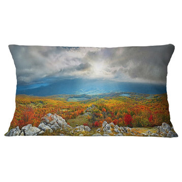 Autumn in Crimean Mountains Landscape Photography Throw Pillow, 12"x20"