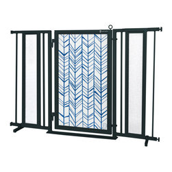Fusion Gates - Fusion Gate with Chevron Trail in Blue Design, Black, 52"-60" - Dog Gates