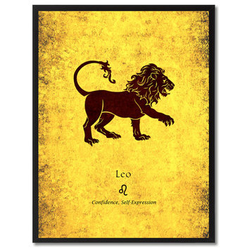 Leo Horoscope Astrology Yellow Print on Canvas with Picture Frame, 13"x17"