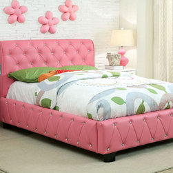 JUILLIARD GLAMOUROUS TWIN BED WITH CRYSTAL LIKE BUTTON TUFTING IN PINK - Kids Beds