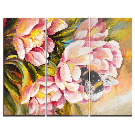 "Bee Sitting on Flower" Glossy Metal Wall Art, 3 Panels, 36"x28"