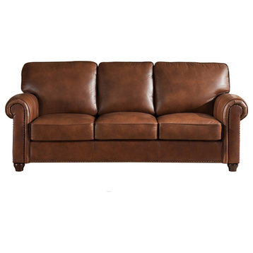 Barbara Leather Craft Sofa, Brown
