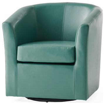 GDF Studio Corley Faux Leather Swivel Club Chair, Turquoise, Faux Leather