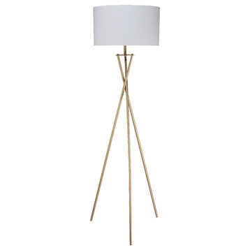64.5" Tall "Ester" Metal Floor Lamp, Hourglass Design, Matte Gold Finish