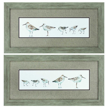 26" X 13" Woodtoned Frame Pebbles & Sandpipers (Set Of 2)