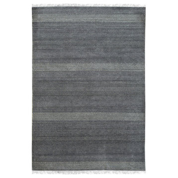 Hand Crafted Wool and Viscose Gray/Ivory Contemporary Modern Modern Grass Rug, 8'x10'