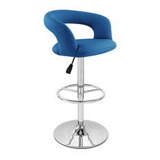 Zuri Furniture - Monza Adjustable Height Swivel Armless Barstool, Blue - Bar Stools and Counter Stools