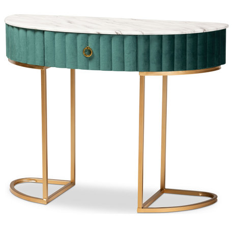 Beale Console Table - Green, Gold, 1-DRAWER