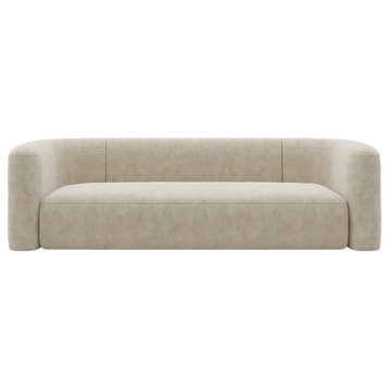 Unique Modern Sofa, Curved Silhouette & Velvet Upholstery, Cream/3 Seater