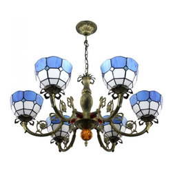 Blue Stained Glass Meditteranean Tiffany Chandelier 6 Lights - Chandeliers