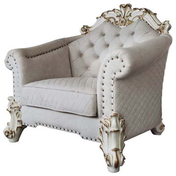 Upholstery Chair With Button Tufted, Two Tone Ivory