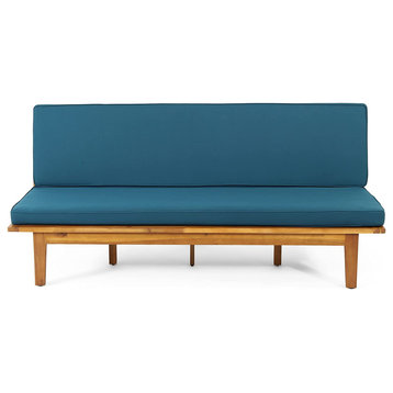 Unique Outdoor Daybed/Sofa, Folding Acacia Wood Frame With Cushion, Dark Teal