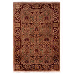 Bareens Designer Rugs - Antique Vegetable Dyed Belva Brown/Red Wool Rug - 5'4'' x 6'10'' - Designed with mesmerizing intricacy and gorgeous color palette, this hand-knotted masterpiece demonstrates the beauty and electrifying thrill of Pak Persian art. These meticulously hand-knotted Pak-Persian rug is made with pure wool and features breathtaking traditional, transitional, and tribal designs in bold luxurious color pallets. Known for their intricate designs these rugs are a reproduction of Persian rugs, made in Pakistan with unique Mughal designs. Made by master weavers using the same Persian texture, design and dying technique, we wanted to produce the most significant manifestation of Persian art, life, and culture. This rug is most famous for its exceptional quality, incredible designs, patterns, and vibrant rich color. Pak-Persian rugs made with Persian weave with high knot counts, which enables the high intricacy and detail found in the patterns are also referred to as "State of art", each color adds a rich beautiful detail in the artwork of this rug. The design, color, and beautiful chromatic composition with a vibrant sheen with intricate designs, exude beauty, elegance, and quality make this rug a masterpiece of its own.