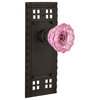 Craftsman Plate Passage Crystal Pink Glass Knob, Oil-Rubbed Bronze