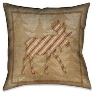 Laural Home Country Cabin Moose Plaid Outdoor Decorative Pillow, 20"x20"